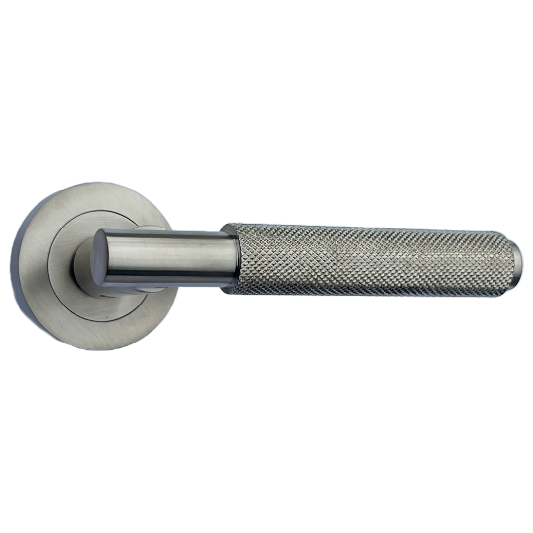 Knurled Turning Door Handles Satin Lever on Round Rose Latch Handle Luxe