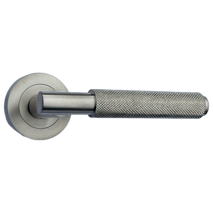 Knurled Turning Door Handles Satin Lever on Round Rose Latch Handle Luxe