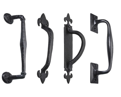 Poignées de porte en fonte noire antique, style rosace, fixations, pour portail, abri de jardin