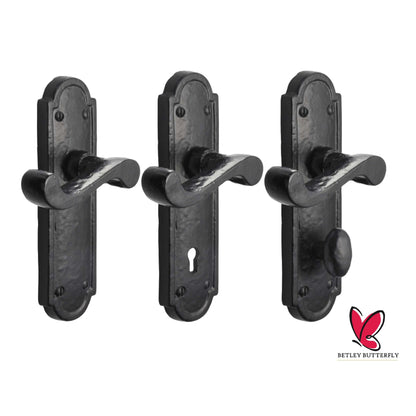 Marketplace JPG companion for Iron Door Handles Black 172 X 48mm Antique Vintage Cottage Lever Lock Euro Handle