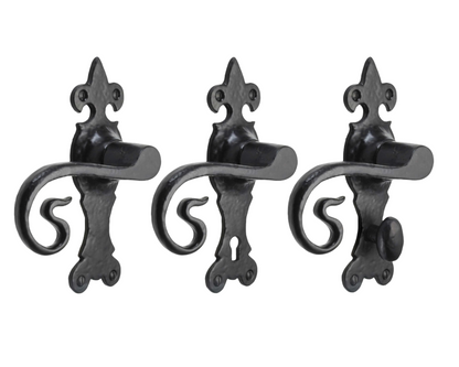 Poignées de porte en fer noir 165 x 52 mm style cottage antique vintage avec serrure à levier pour salle de bain