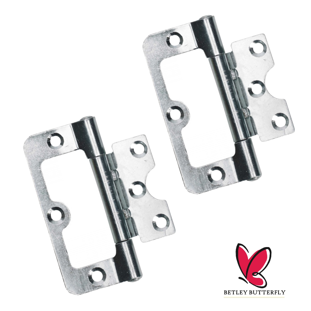 Paire de charnières affleurantes pour portes d'armoires, 50, 60, 75, 100 mm, fixation plate zinguée 