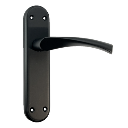 Genova Door Handles Matt Black Twist Lever Latch on Modern Marina Backplate