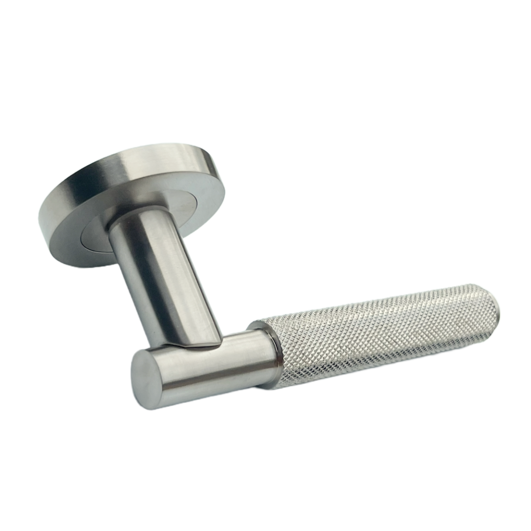 Knurled Turning Door Handles Satin Lever on Round Rose Latch Handle Luxe