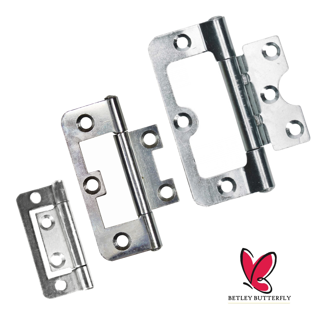 Paire de charnières affleurantes pour portes d'armoires, 50, 60, 75, 100 mm, fixation plate zinguée 