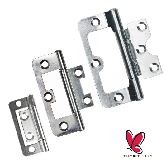 Paire de charnières affleurantes pour portes d'armoires, 50, 60, 75, 100 mm, fixation plate zinguée 