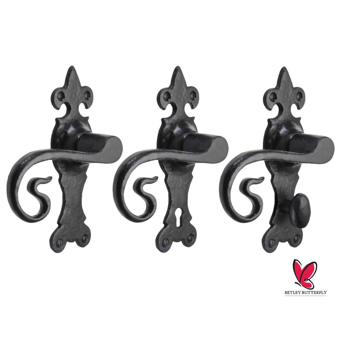 Marketplace JPG companion for Iron Door Handles Black 165 X 52mm Antique Vintage Cottage Lever Lock Bath Handle