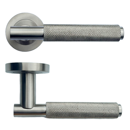 Knurled Turning Door Handles Satin Lever on Round Rose Latch Handle Luxe