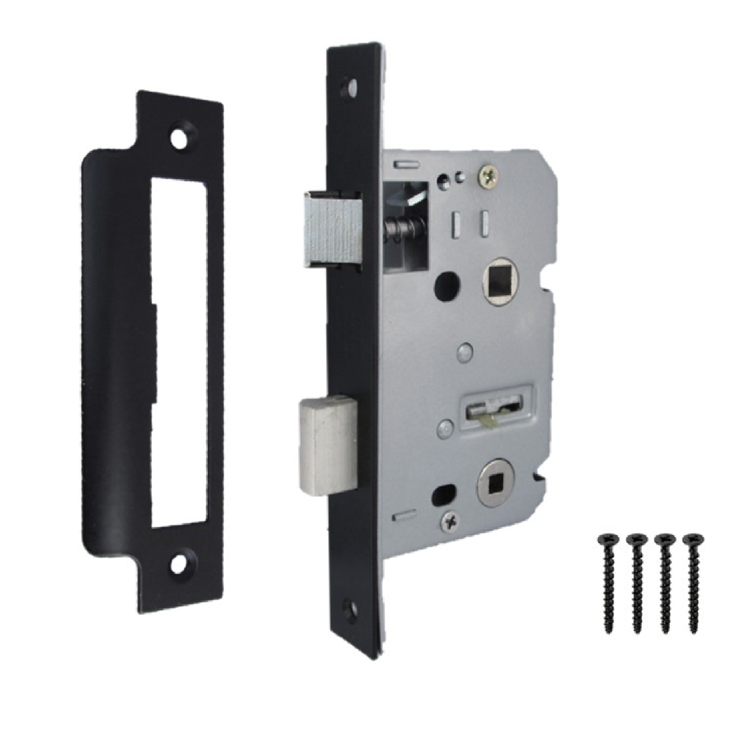 Serrure à mortaise pour salle de bain, noir mat, verrou à guillotine, 7,6 cm (3 po), 76 mm, verrou traversant, porte de bain réversible
