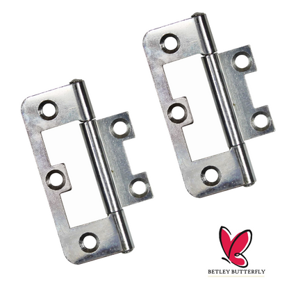 Paire de charnières affleurantes pour portes d'armoires, 50, 60, 75, 100 mm, fixation plate zinguée 