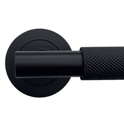 Poignées de porte moletées tournantes, levier noir mat sur rosace ronde, poignée de loquet de luxe