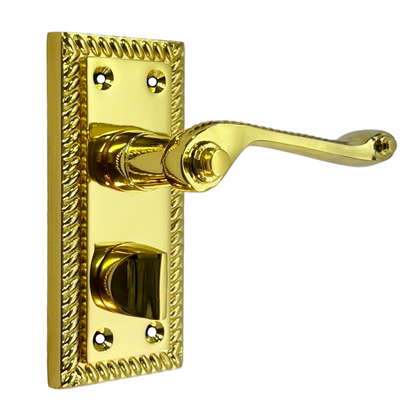 Georgian Door Handles Privacy WC Bathroom Pack Brass 108mm x 48mm Scroll Lever