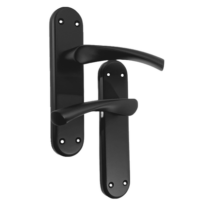 Genova Door Handles Matt Black Twist Lever Latch on Modern Marina Backplate