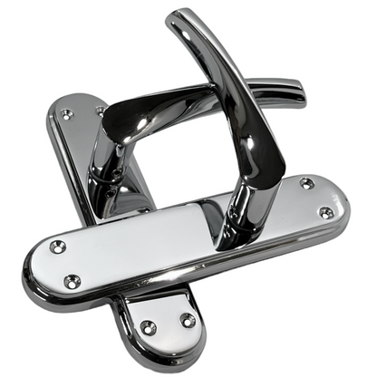 Genova Door Handles Polished Chrome Twist Lever Latch on Modern Marina Backplate
