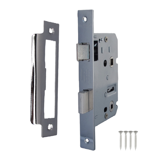 Bathroom Mortice Lock Chrome Sashlock 2.5" 64mm Bolt Through Reversible Bath Door