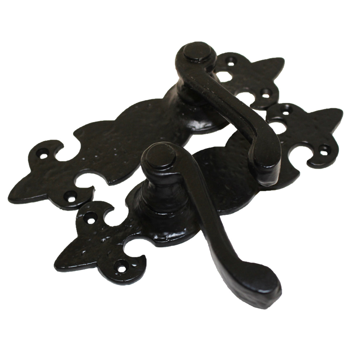 Marketplace JPG companion for Antique Fleur De Lys Black Door Handle Latch Lock Bathroom Handles