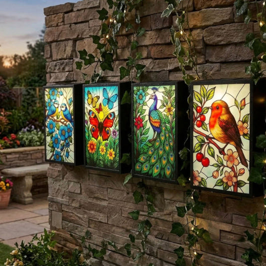 Solar Backlit Suncatcher Wall Art Garden Light - Robin Blue Tit Peacock Butterfly - 30cm