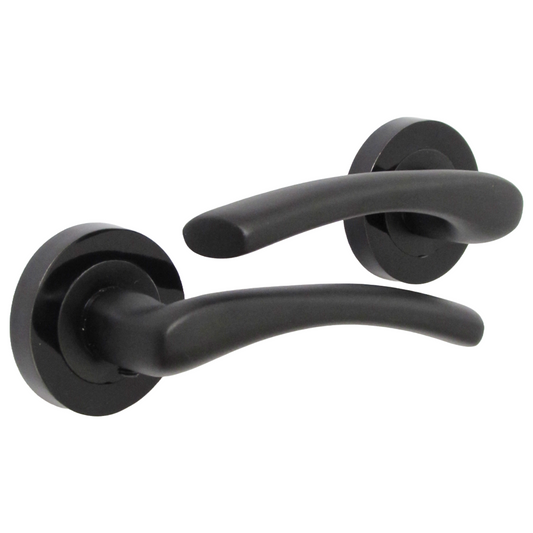 Zena Door Handle Modern Design Matt Black Lever on Nickel Rose Internal Latch Handles