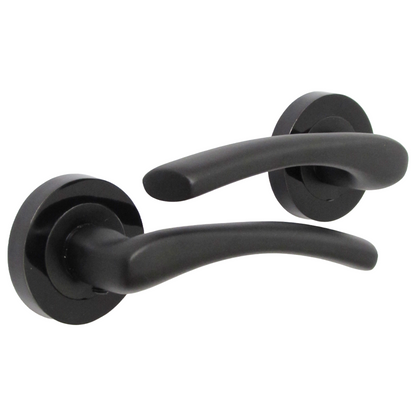Zena Door Handle Modern Design Matt Black Lever on Nickel Rose Internal + Latch & Hinges