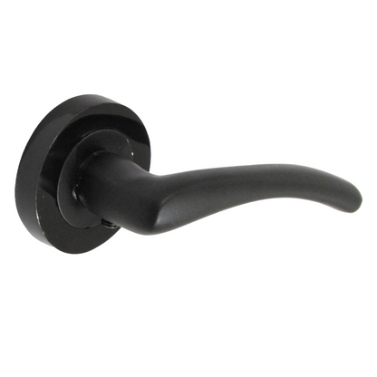 Zena Door Handle Modern Design Matt Black Lever on Nickel Rose Internal + Latch & Hinges
