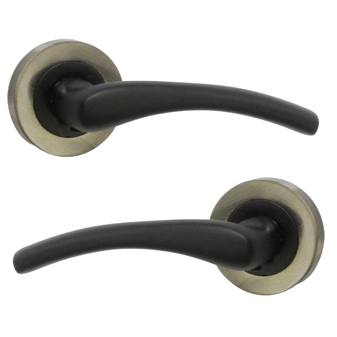 Zena Door Handle Modern Design Matt Black Lever on Antique Rose Internal Latch Handles