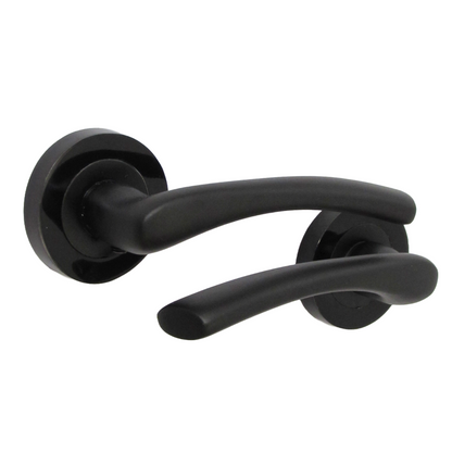 Zena Door Handle Lock Key Set Modern Matt Black Lever on Nickel Rose Internal Escutcheon