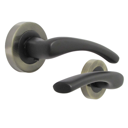 Zena Door Handle Modern Design Matt Black Lever on Antique Rose Internal Latch Handles
