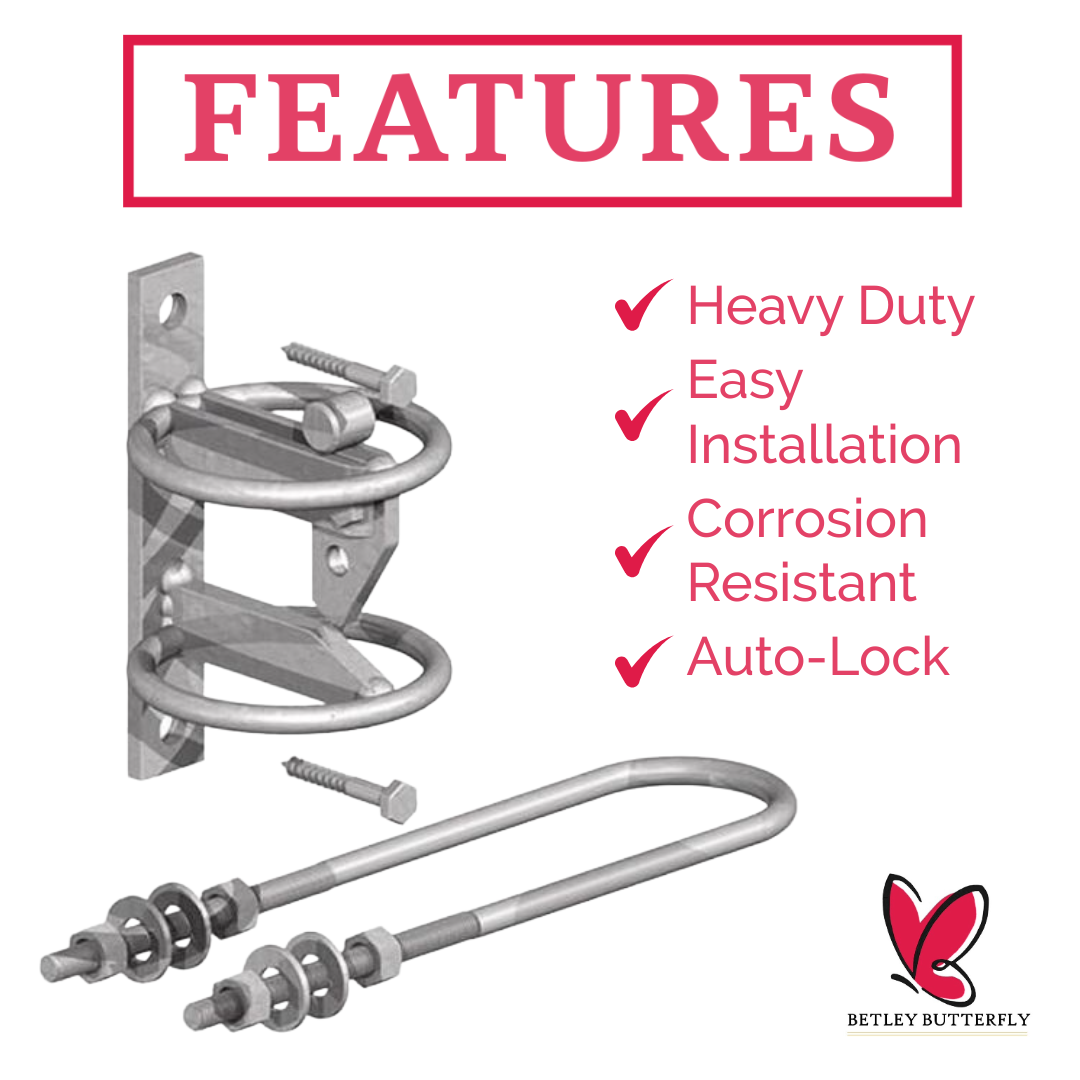 Animal Safety Self-Locking Gate Catch Kit with D-Striker Galvanised