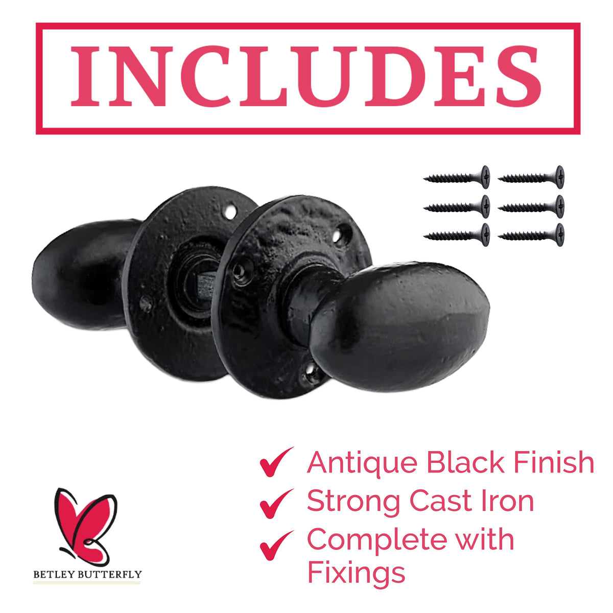 Marketplace JPG companion for Antique Black Oval Mortice Door Knob Set, Cast Iron Traditional Rustic Door Handles