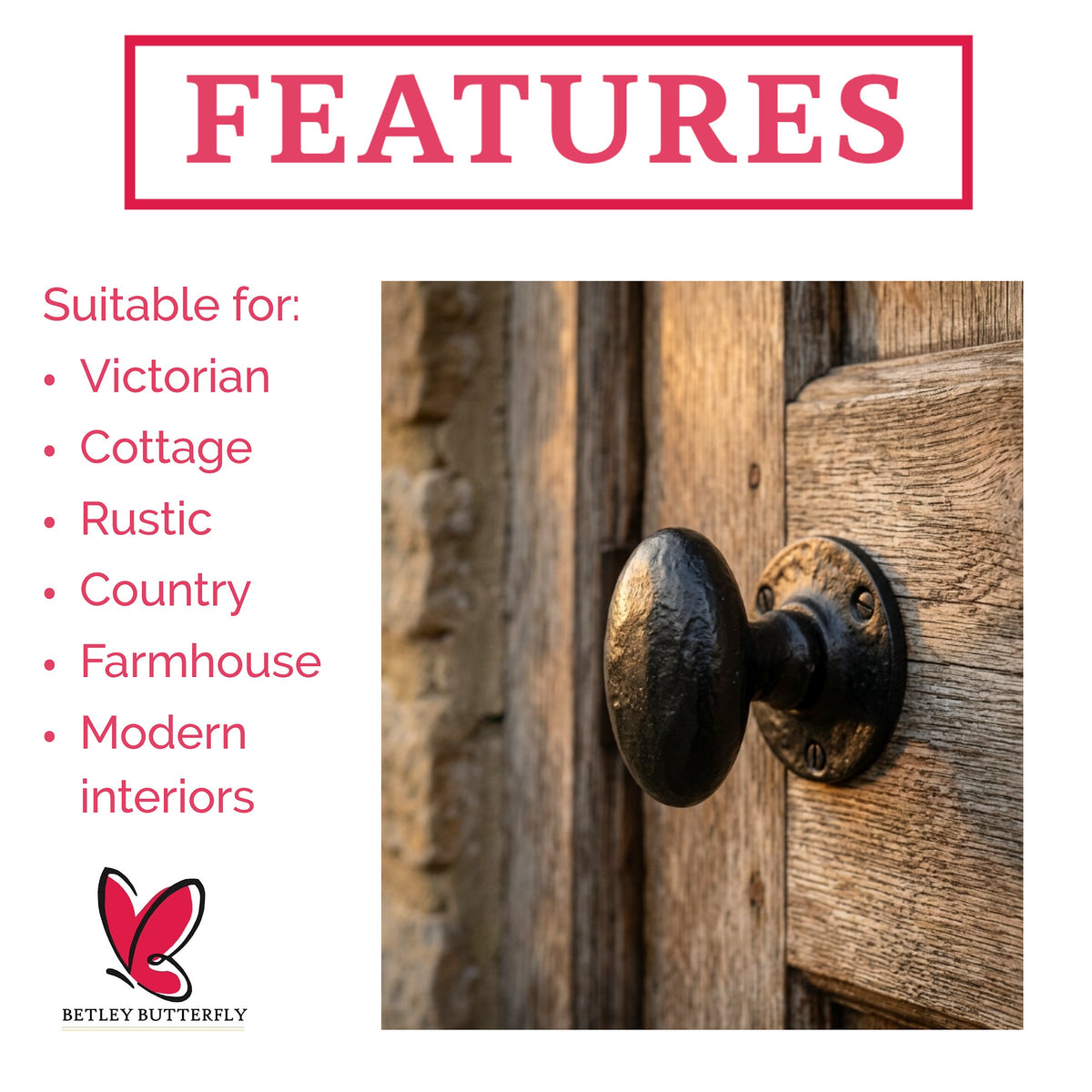 Marketplace JPG companion for Antique Black Oval Mortice Door Knob Set, Cast Iron Traditional Rustic Door Handles
