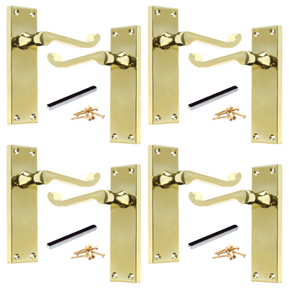 Multipack Door Handle Modern Victorian Scroll Handles 150mm Latch - Brass 1-8 Pairs