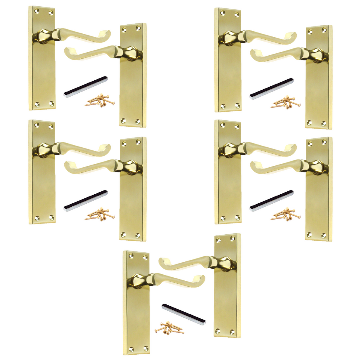 Multipack Door Handle Modern Victorian Scroll Handles 150mm Latch - Brass 1-8 Pairs