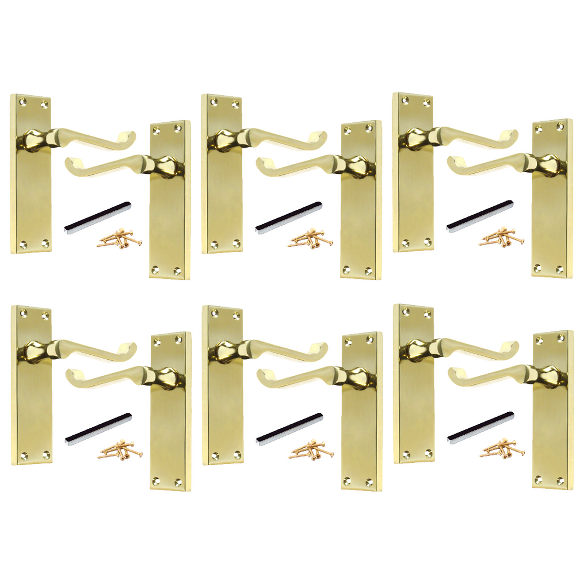 Multipack Door Handle Modern Victorian Scroll Handles 150mm Latch - Brass 1-8 Pairs
