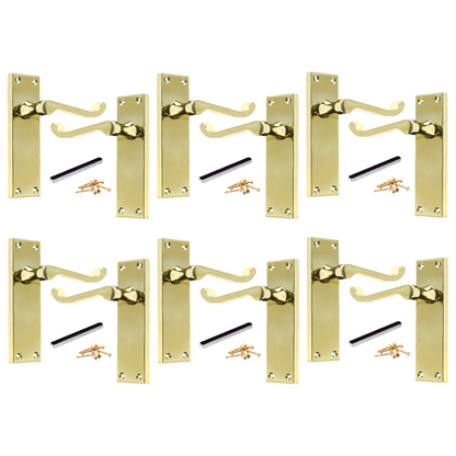 Multipack Door Handle Modern Victorian Scroll Handles 150mm Latch - Brass 1-8 Pairs