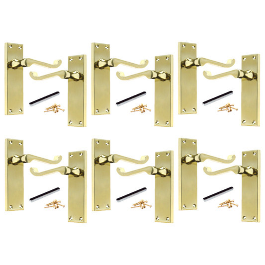 MULTIPACK Door Handle Modern Victorian Scroll Handles 150mm Latch - Brass 1-8 Pairs