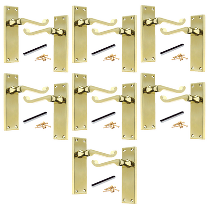 Multipack Door Handle Modern Victorian Scroll Handles 150mm Latch - Brass 1-8 Pairs