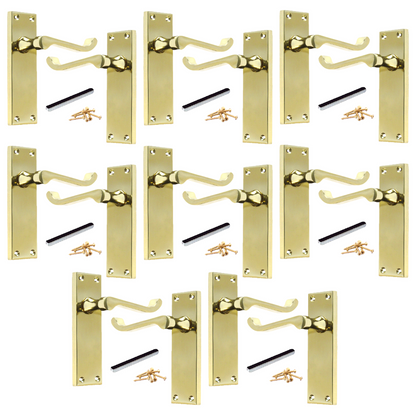 Multipack Door Handle Modern Victorian Scroll Handles 150mm Latch - Brass 1-8 Pairs