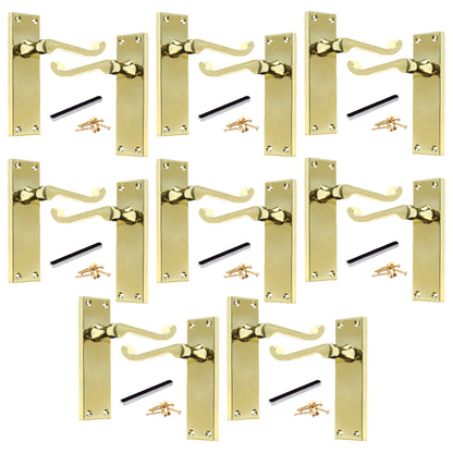 Marketplace JPG companion for Multipack Door Handle Modern Victorian Scroll Handles 150mm Latch - Brass 1-8 Pairs