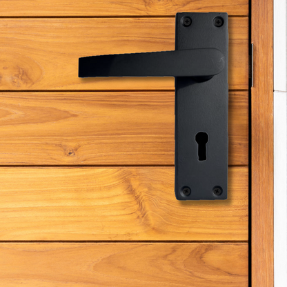 Door Handles Straight Lever Lock Keys Hinge Set - Matt Black 150 x 40mm