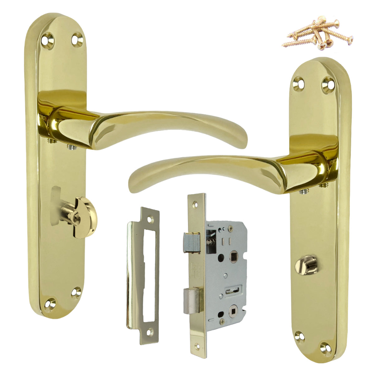 Marketplace JPG companion for Monja Astrid Door Handles Arched Lever Polished Brass Bathroom Lock Pack