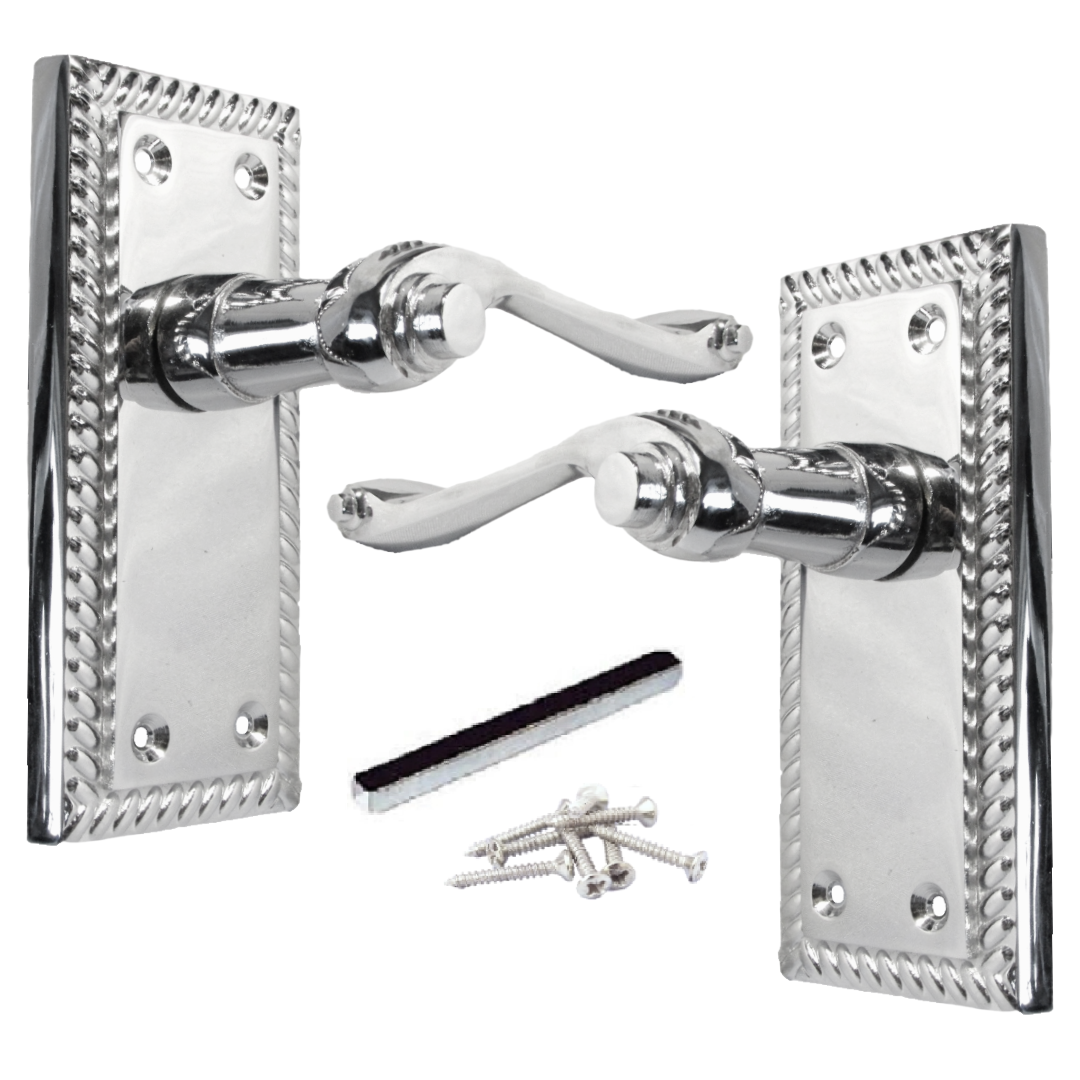 MULTIPACK Door Handles Georgian Lever Latch Roped Edge Chrome 1/4/6 Pairs