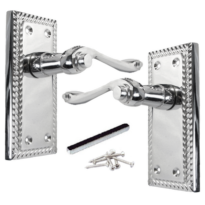MULTIPACK Door Handles Georgian Lever Latch Roped Edge Chrome 1/4/6 Pairs