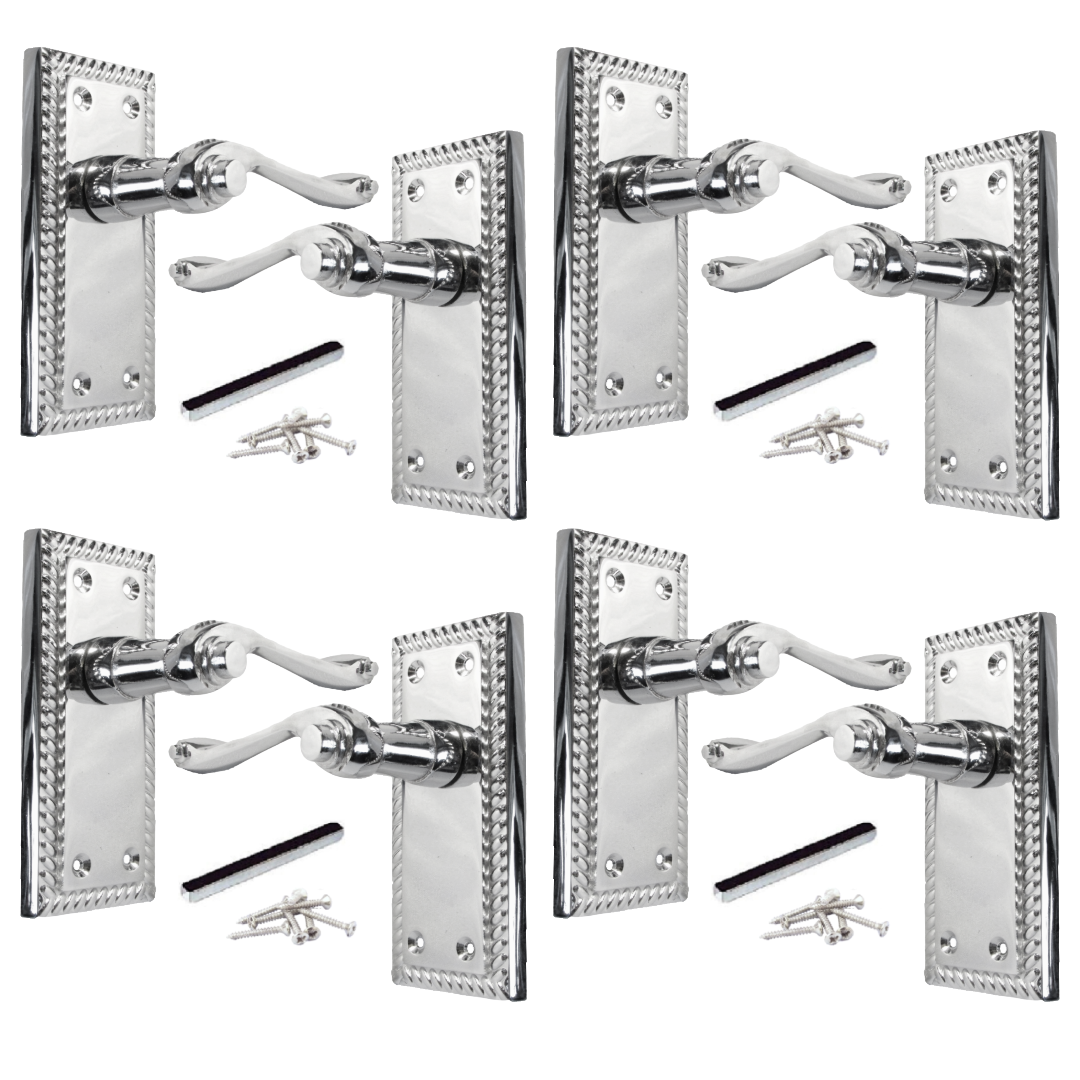 MULTIPACK Door Handles Georgian Lever Latch Roped Edge Chrome 1/4/6 Pairs