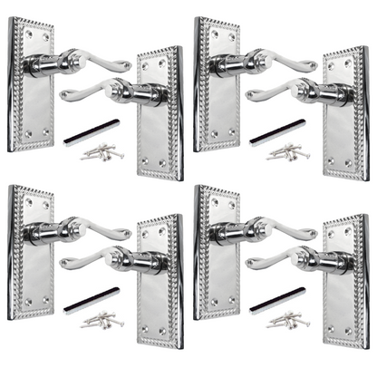 MULTIPACK Door Handles Georgian Lever Latch Roped Edge Chrome 1/4/6 Pairs