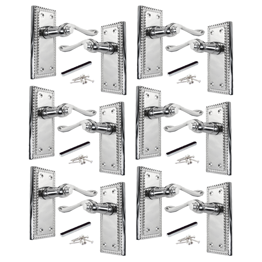 MULTIPACK Door Handles Georgian Lever Latch Roped Edge Chrome 1/4/6 Pairs