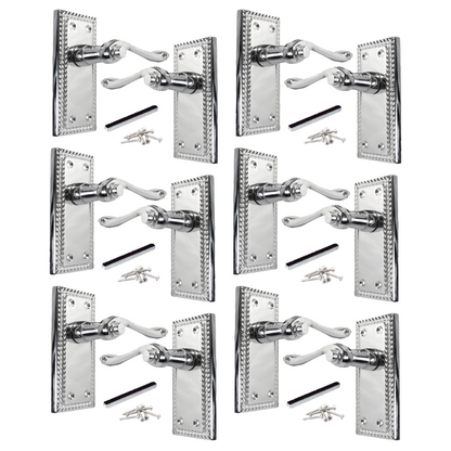 MULTIPACK Door Handles Georgian Lever Latch Roped Edge Chrome 1/4/6 Pairs