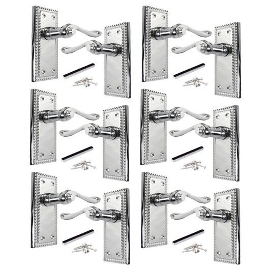 MULTIPACK Door Handles Georgian Lever Latch Roped Edge Chrome 1/4/6 Pairs