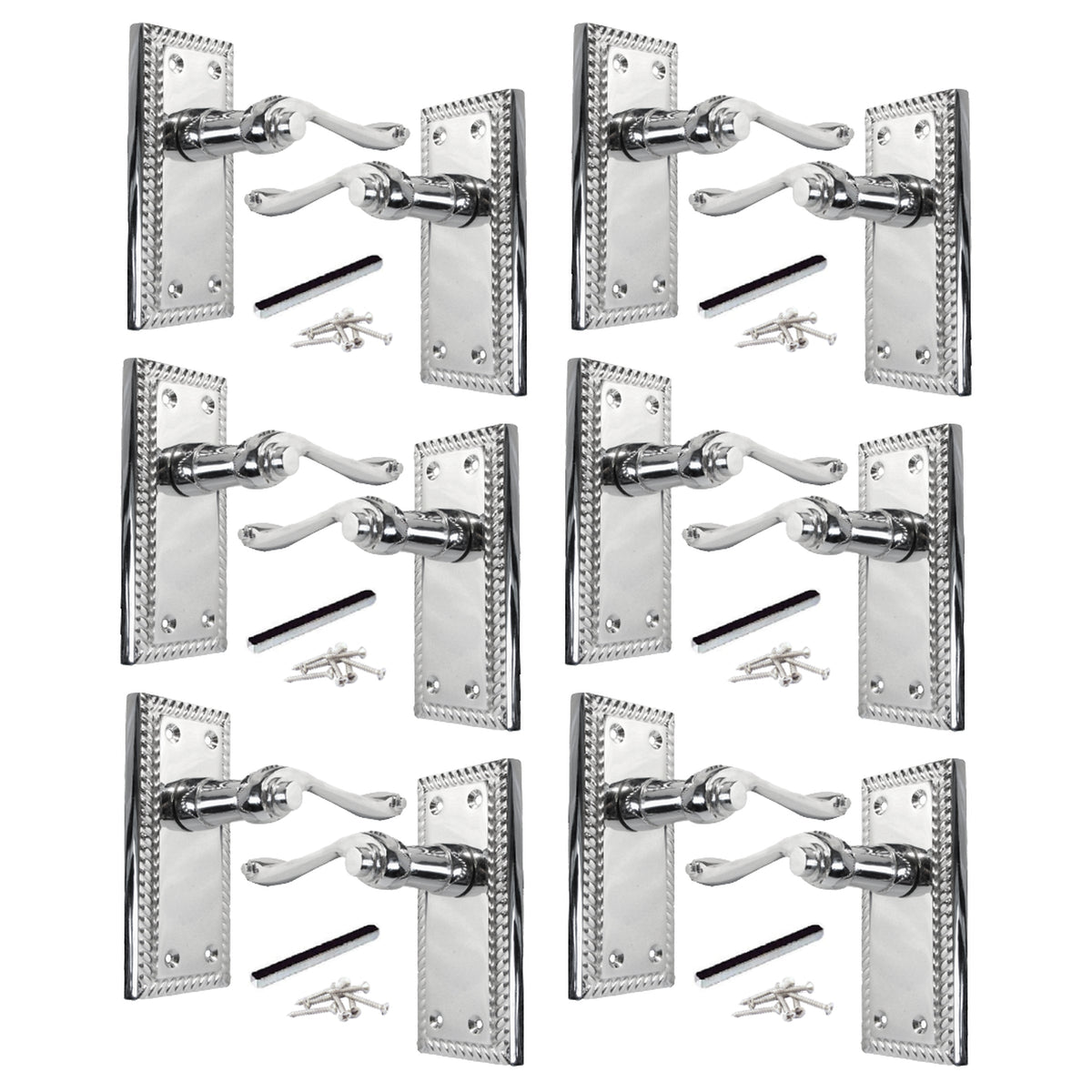 Marketplace JPG companion for Multipack Door Handles Georgian Lever Latch Roped Edge Chrome 1/4/6 Pairs - 8mm