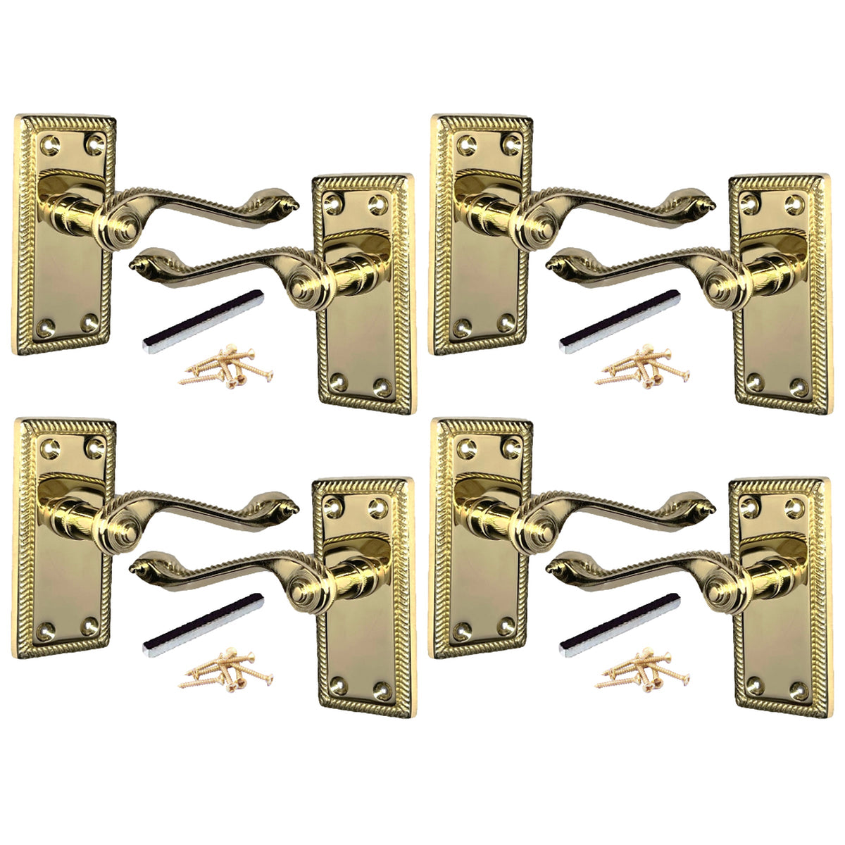 Marketplace JPG companion for Multipack Door Handles Georgian Lever Latch Roped Edge Brass 1/4/6 Pairs - 8mm