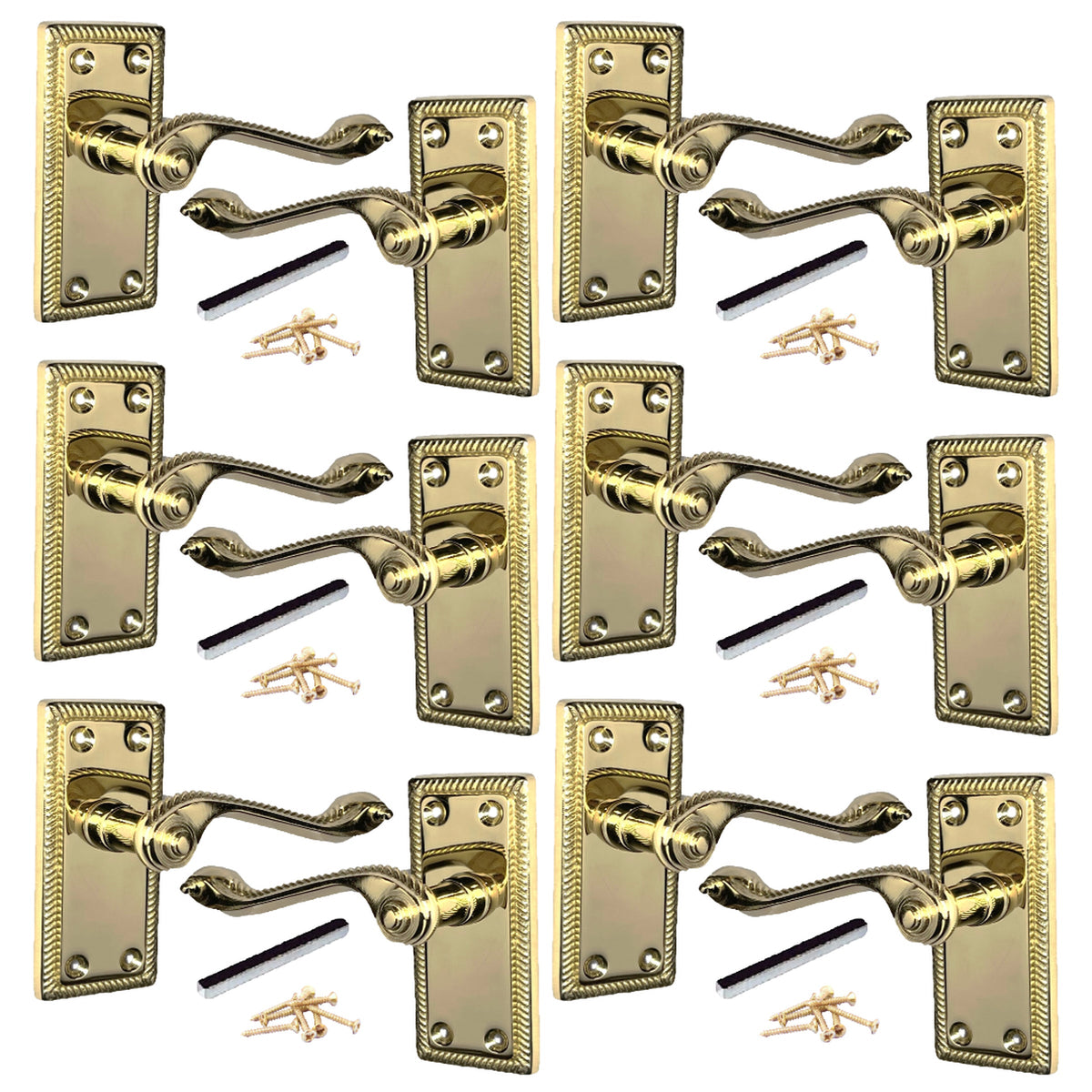 Marketplace JPG companion for Multipack Door Handles Georgian Lever Latch Roped Edge Brass 1/4/6 Pairs - 8mm